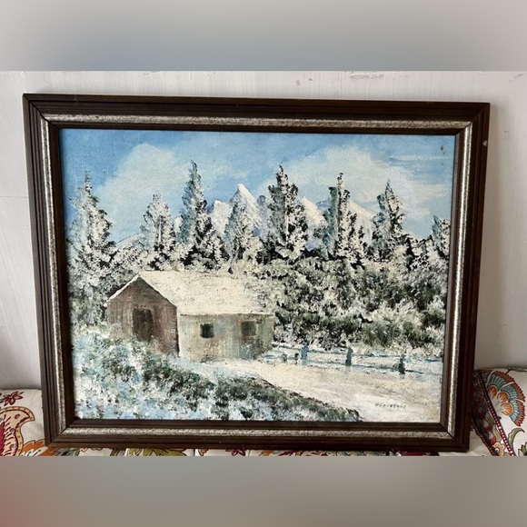 Source Unknown Other - Vintage Oil Painting On Board Scenic Mountains Framed Canvas 14” x 18” Signed